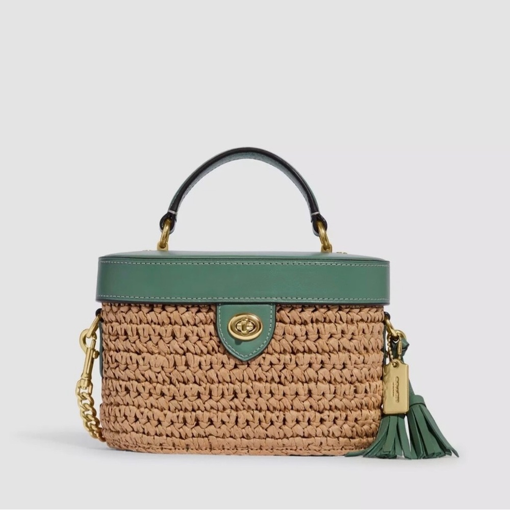 Coach Green and Tan Mini Woven Bag